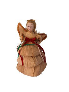 Vintage 1960s Cornsilk Angel Tree Topper Christmas Folk Art Decor